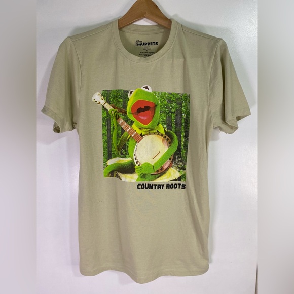 Men’s Sz M The Muppets Kermit the Frog Graphic Tee Beige Short Sleeve Crew Neck - Picture 1 of 3